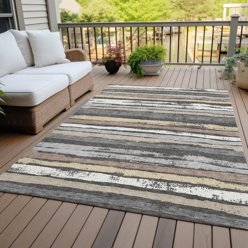 Machine Washable Indoor/ Outdoor Chantille Stripe Rug - Charcoal - 8' x 10'