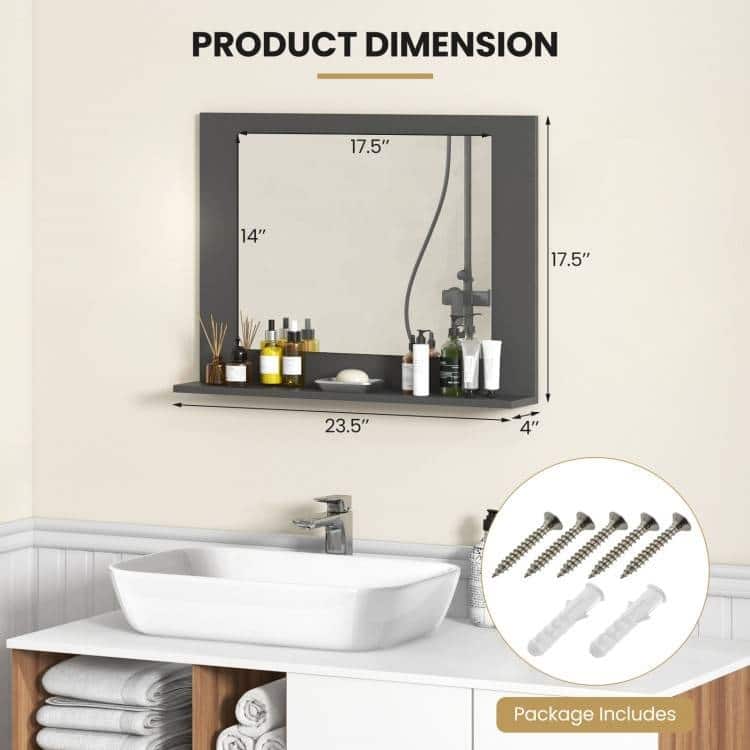 Wood Wall Mounted Bathroom Mirror with Storage Shelf - 23.5" x 4" x 17.5"