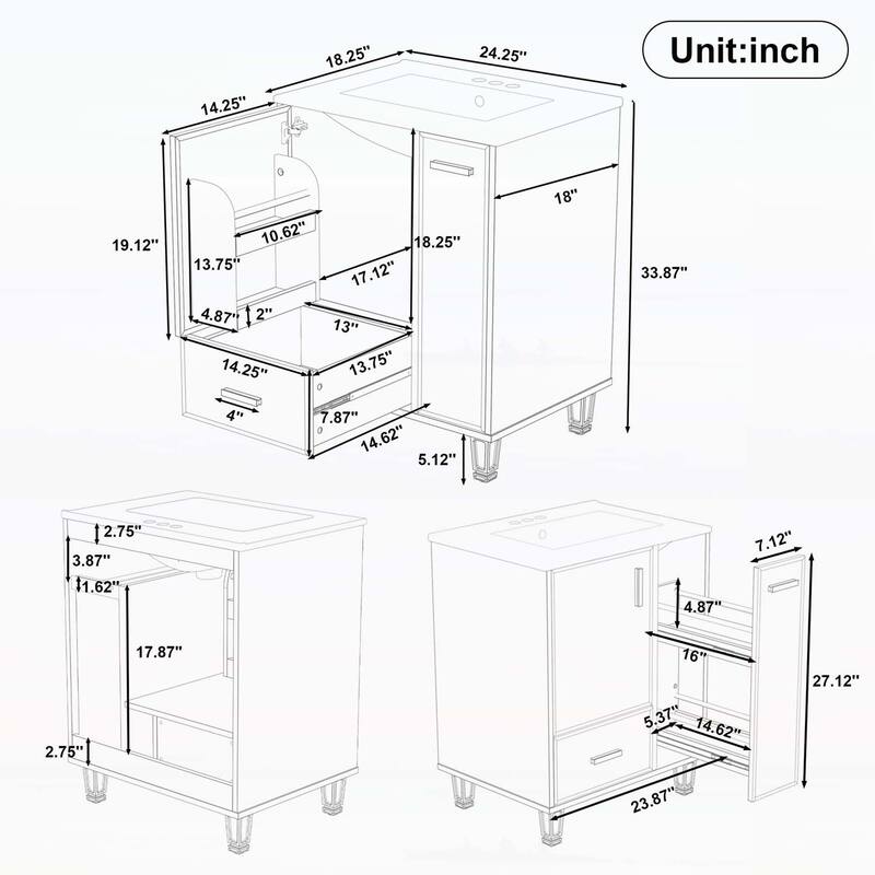 Bathroom Vanity Cabinet with Sink,with Door Shelf,Deep Drawer,2-Tier Pull-Out Basket