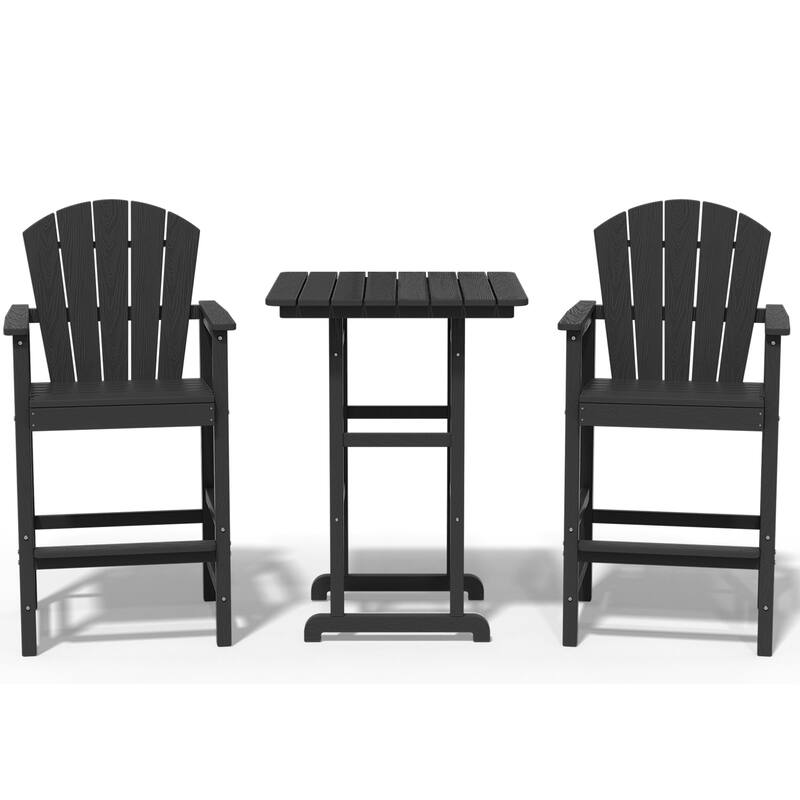3-Piece HDPE Outdoor Patio Bar Table and Chiar Set, 2 Bar Stools & A Bar Table - Black