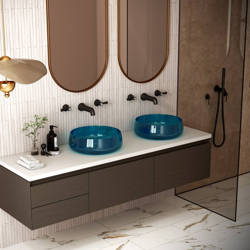 Transparent Resin Vessel Bathroom Sink Included Pop-up Drain and Drain Hose, Modern Above Counter Wash Basin with Center Drain