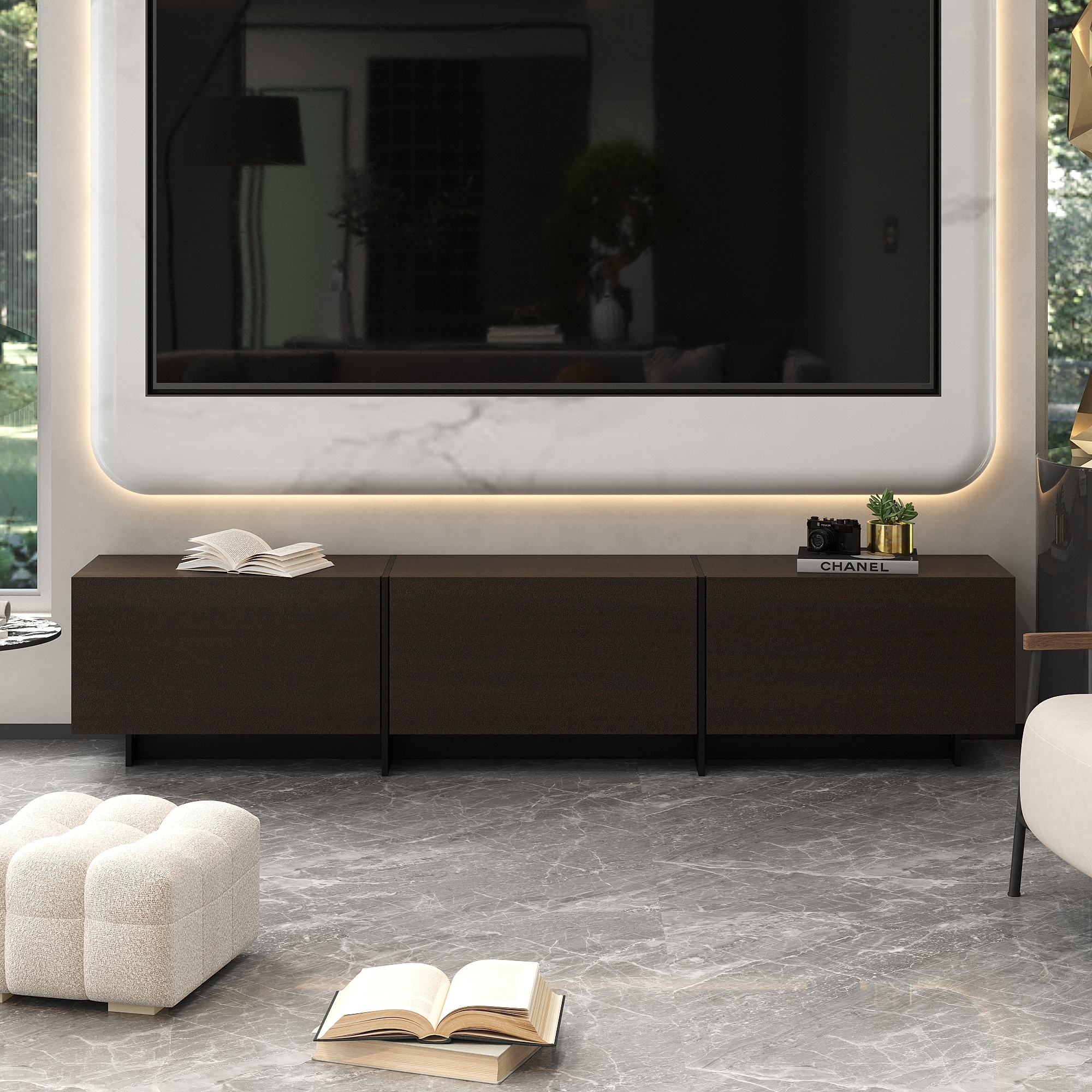 71.7"W Media Console TV Cabinet with Hidden Storage