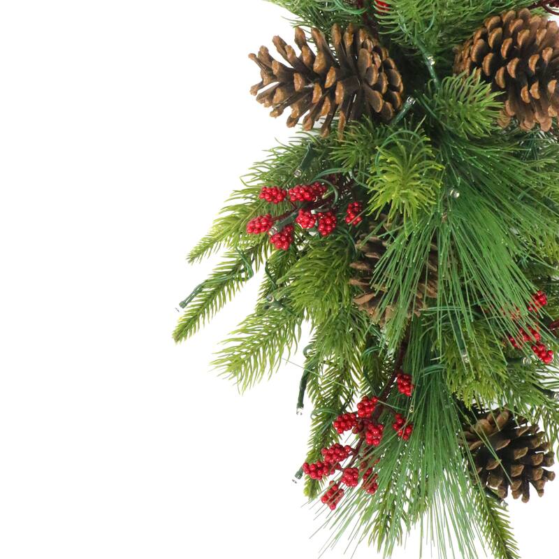 Puleo International 28" Pre-Lit Artificial Adorned Battery-Operated Banister Swag