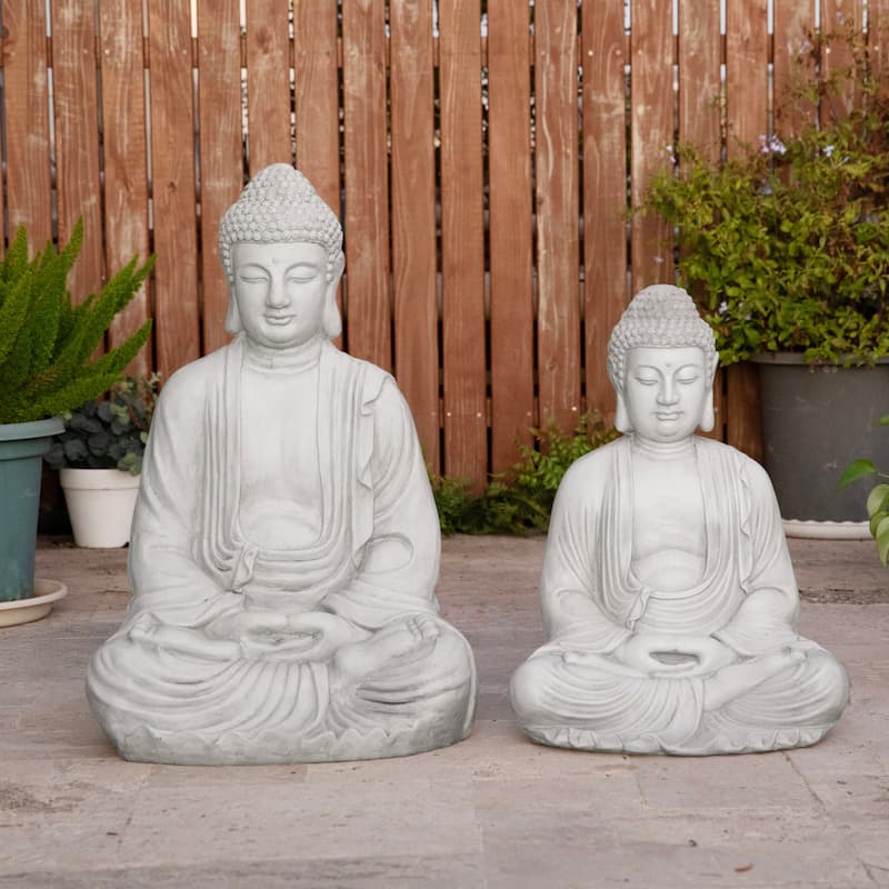 Glitzhome Zen-Style MgO Meditating Garden Buddha Statues Monk Sculpture Indoor Outdoor
