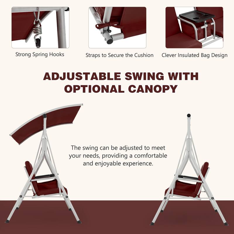 Outdoor Swing with Stand, Canopy, Pivot Table & 2 Cup Holders - Patio, Balcony, Bedroom