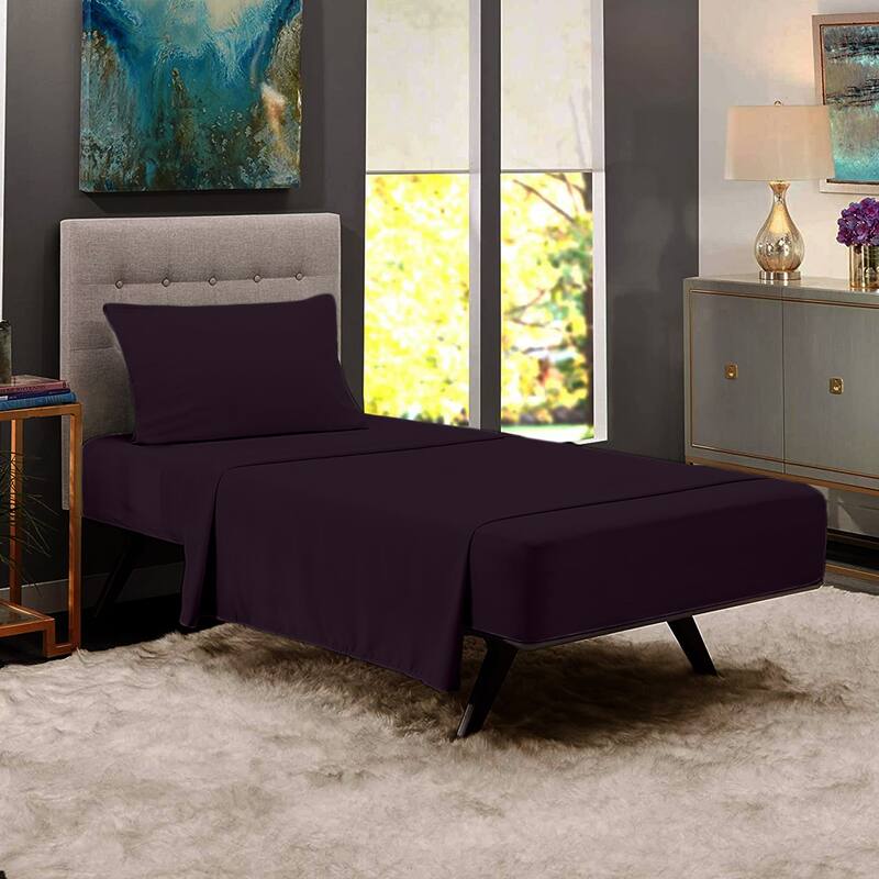 Premium Home Collection Microfiber Soft Cooling Twin Bed Sheet Set - 3 Piece - Egg Plant - Purple