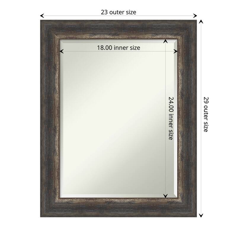 Beveled Bathroom Wall Mirror - Bark Rustic Char Frame - Outer Size: 23 x 29 in - Bark Rustic Char