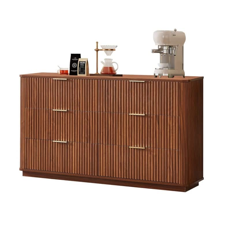 Modern 6 Drawers Dresser with Curved Design and Ample Storage for Bedroom or Living Room Organization