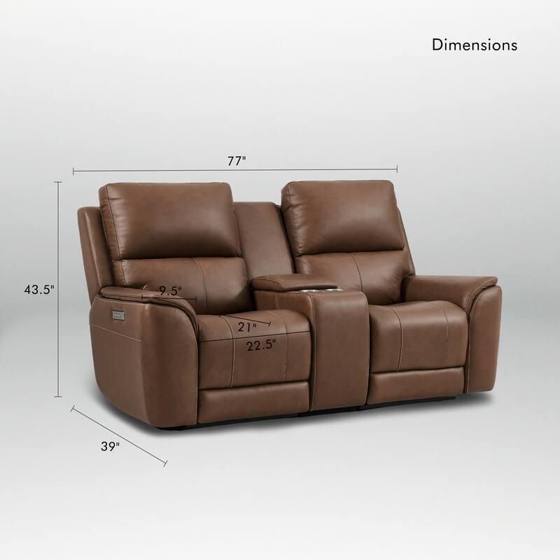 77''W Premium Genuine Leather Triple-Power Double Width loveseat with Zero Gravity, USB & Type-C Ports