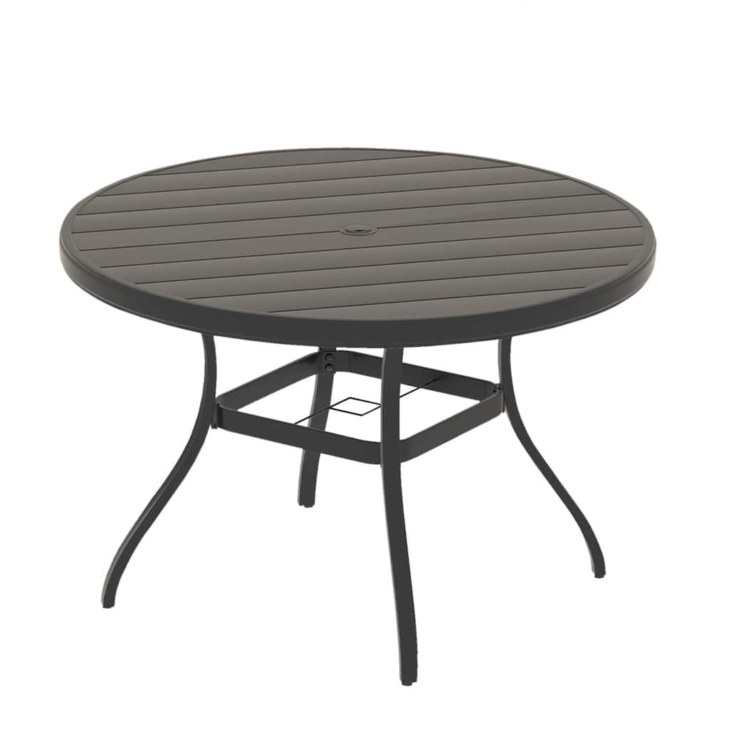 Outdoor Round Patio Dining Table for 6-7, All Weather Metal Dining Table with Umbrella Hole for Deck Lawn Garden Backyard