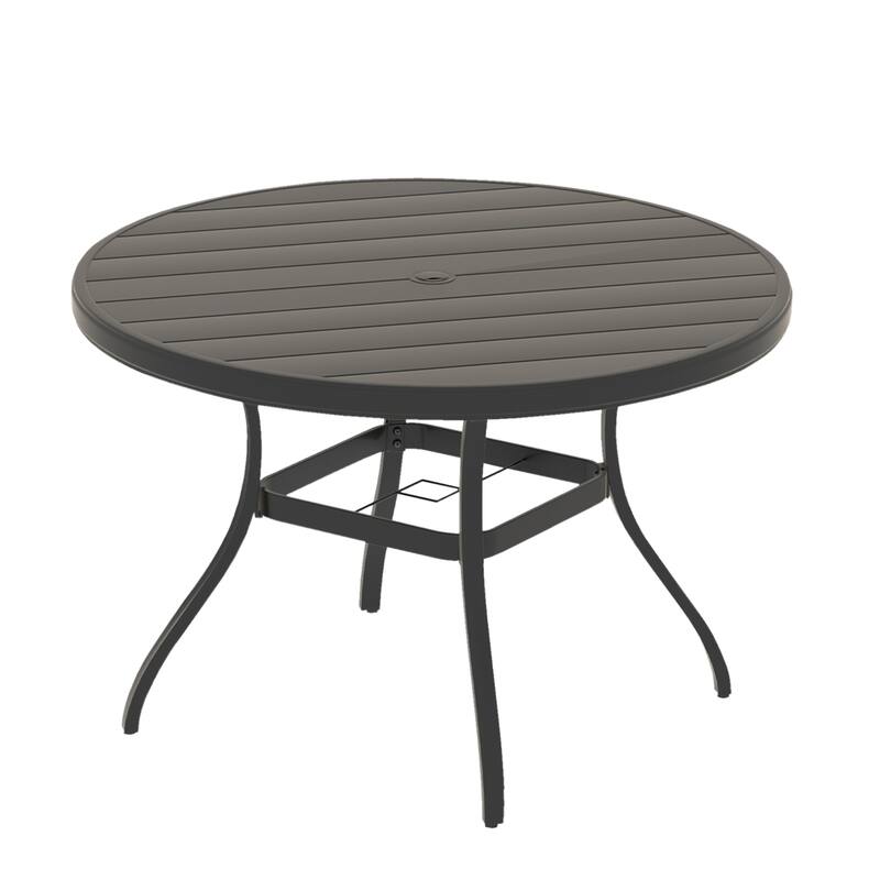 VRSHWO Outdoor Round Patio Dining Table for 4-6, All Weather Metal Dining Table with Umbrella Hole for Deck Lawn Garden Backyard - Black
