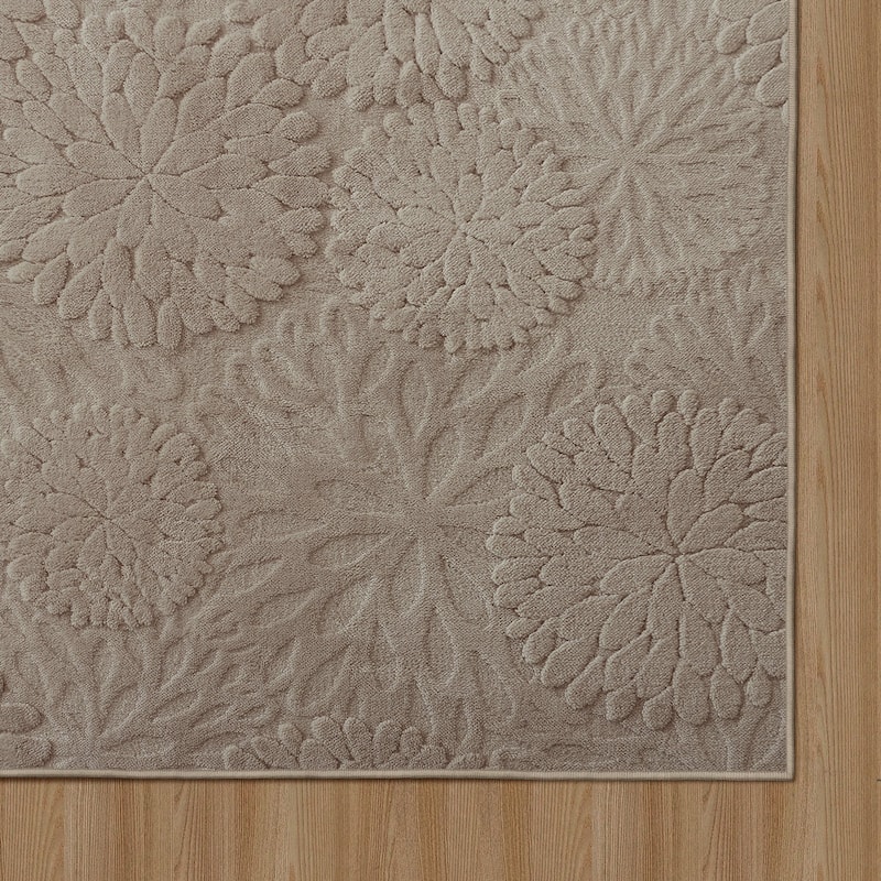 Mcow 3D Floral High-Low Textured Plush Washable Non-Slip Area Rug