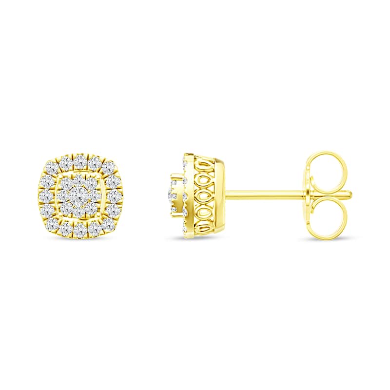 1/4ct TDW Diamond Halo Cluster Stud Earrings in 10K Yellow Gold for Women