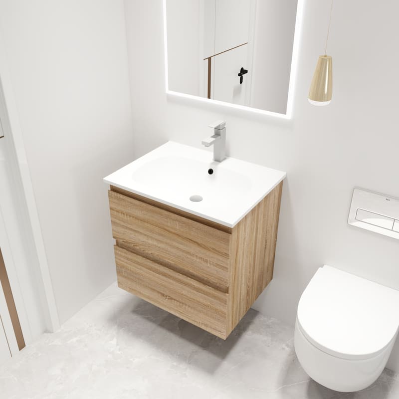 Malwee 24"/30" Floating Bathroom Vanity, Wall Mounted Bathroom Vanity with Resin Sink,2 Soft Close Drawers