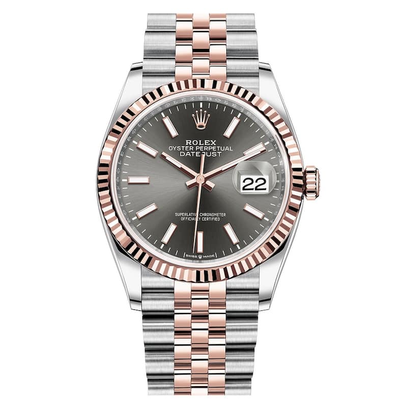 Rolex Pre-Owned Steel and EverRose Datejust Women's Watch - Dark Rhodium - 36mm