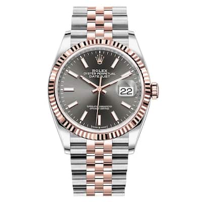Rolex Pre-Owned Steel and EverRose Datejust Women's Watch - Dark Rhodium - 36mm