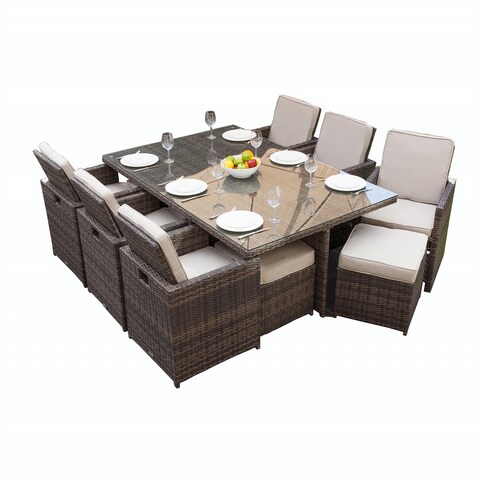 Abrihome 11-piece Patio Wicker Dining Set With Cushions