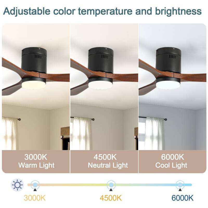 52-inch Ceiling Fan with Light, 3 Wood Blades, Remote Control, Reversible DC Motor for Living Room - Black + Dark Walnut