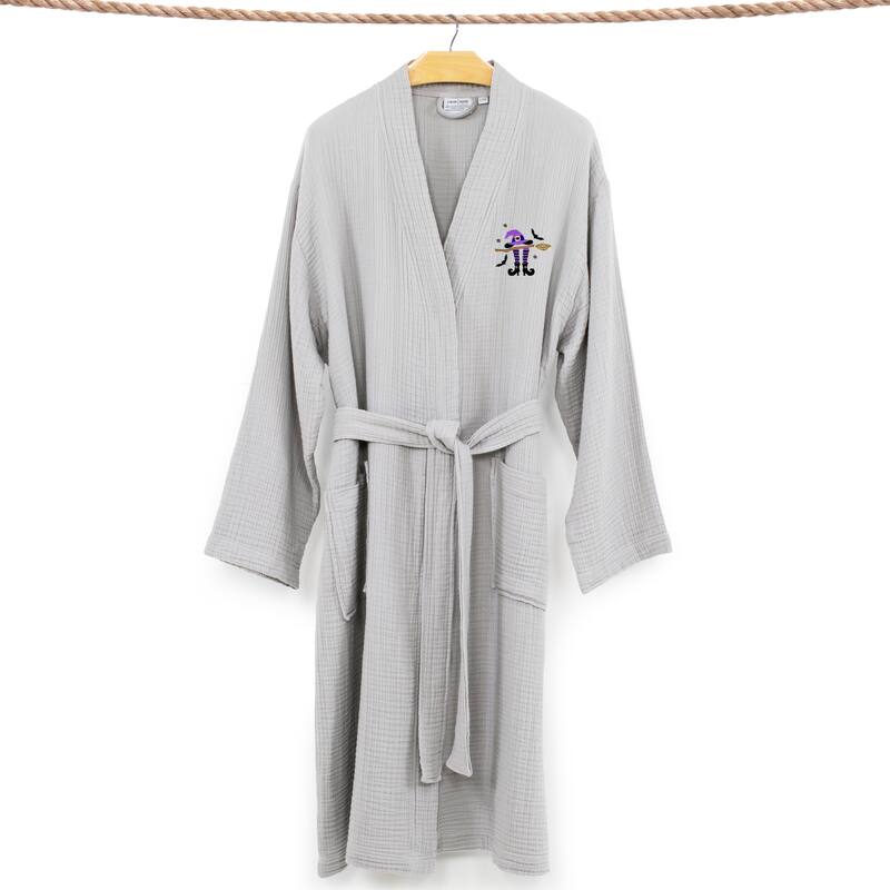 Authentic Hotel and Spa 100% Turkish Cotton Unisex Smyrna Bath Robe with Hat Broom Legs Embroidery
