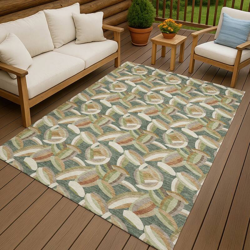 Machine Washable Indoor/ Outdoor Modern Heli Chantille Rug - Basil - 10' x 14'