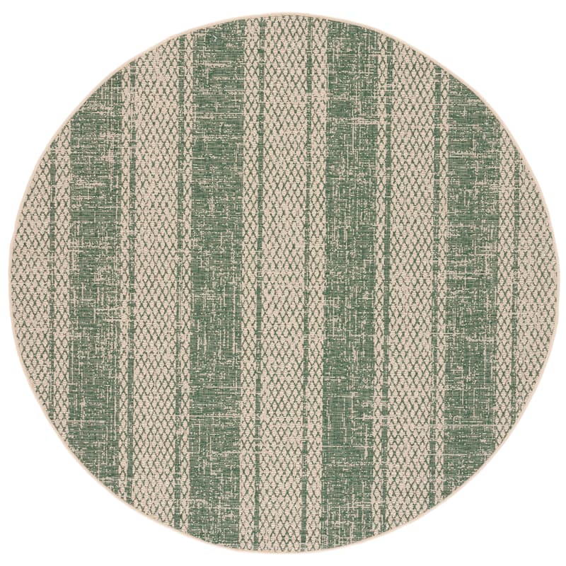 SAFAVIEH Courtyard Nadya Indoor/ Outdoor Waterproof Patio Backyard Rug - 6'7" Round - Beige/Dark Green