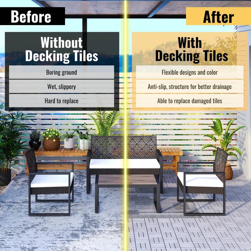 Interlocking Deck Tiles Checker Pattern, 12" x 12" Square Acacia Hardwood Outdoor Flooring