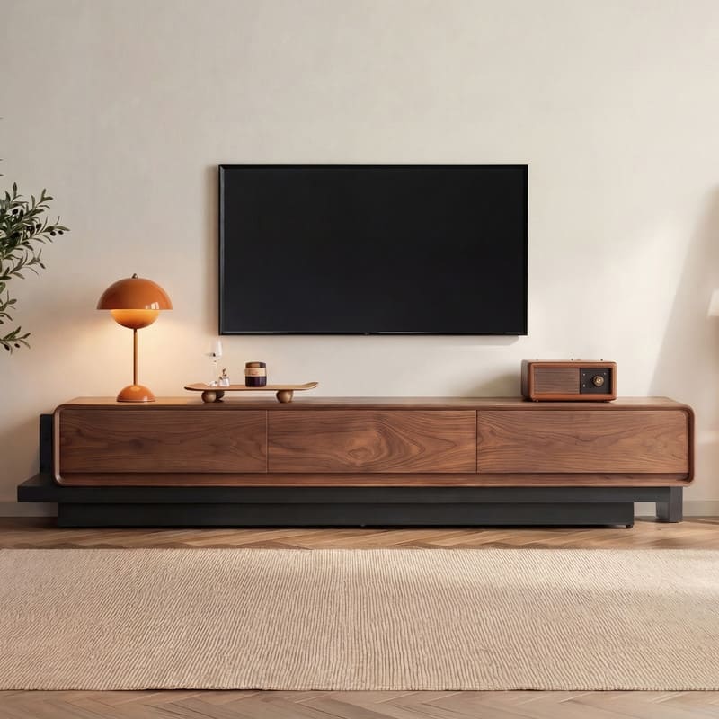 Spruce & Spring Modern 79'' Walnut Wood Veneer Extendable TV Stand with 3 Drawer