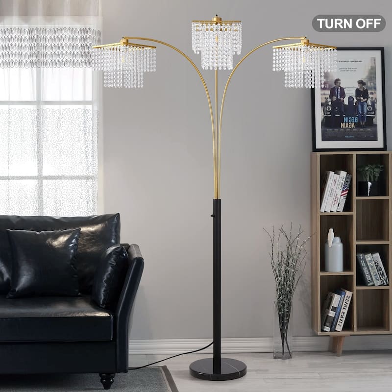 Brio 90" 3-Light Modern Gold Crystal Arc Floor Lamp - 85