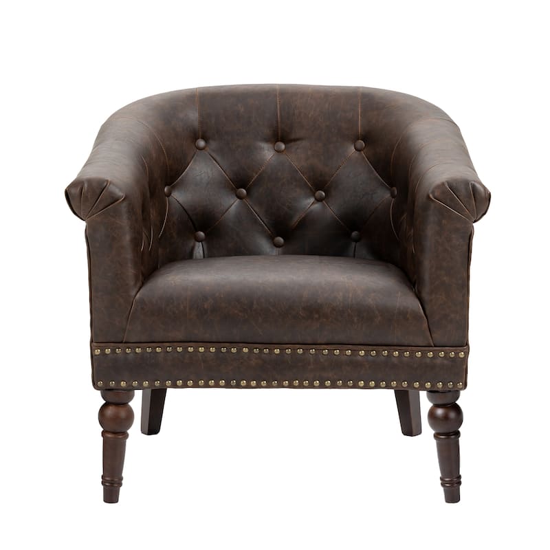 Alina Modern Tufted Tub Barrel Faux Leather Accent Chair