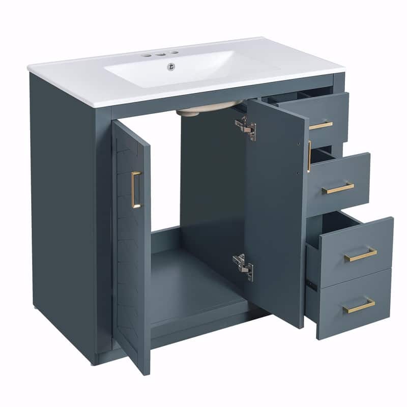 Freestanding 36'' Bathroom Vanity with Ceramic Sink, 3 Drawers, Soft Closing Doors & Solid Wood Frame