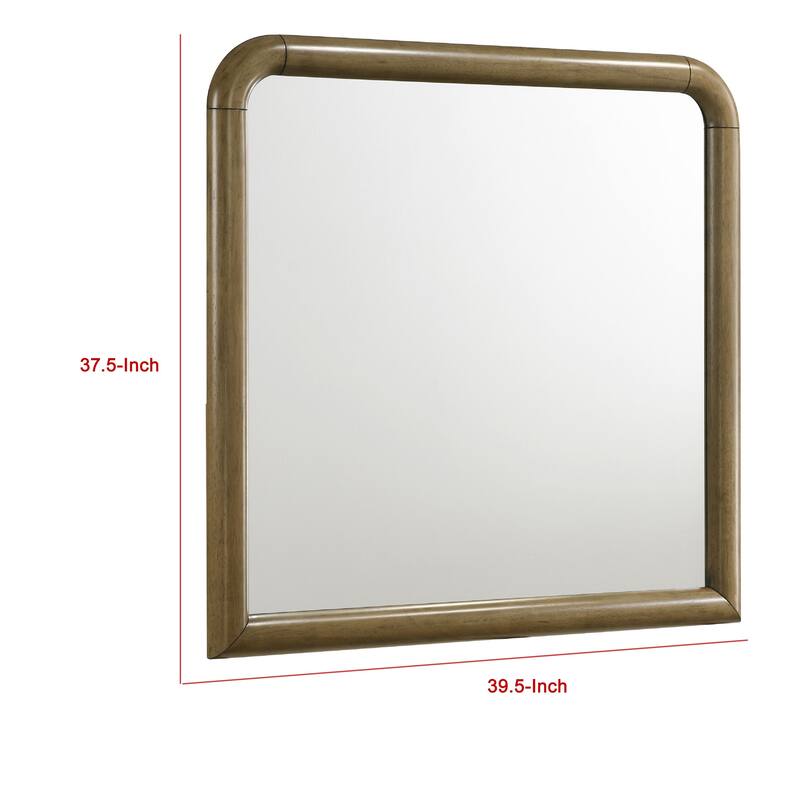 Deon Dresser Mirror, Brown Wood, Round Frame with Curved Top, 37 Inch - Nutmeg Brown