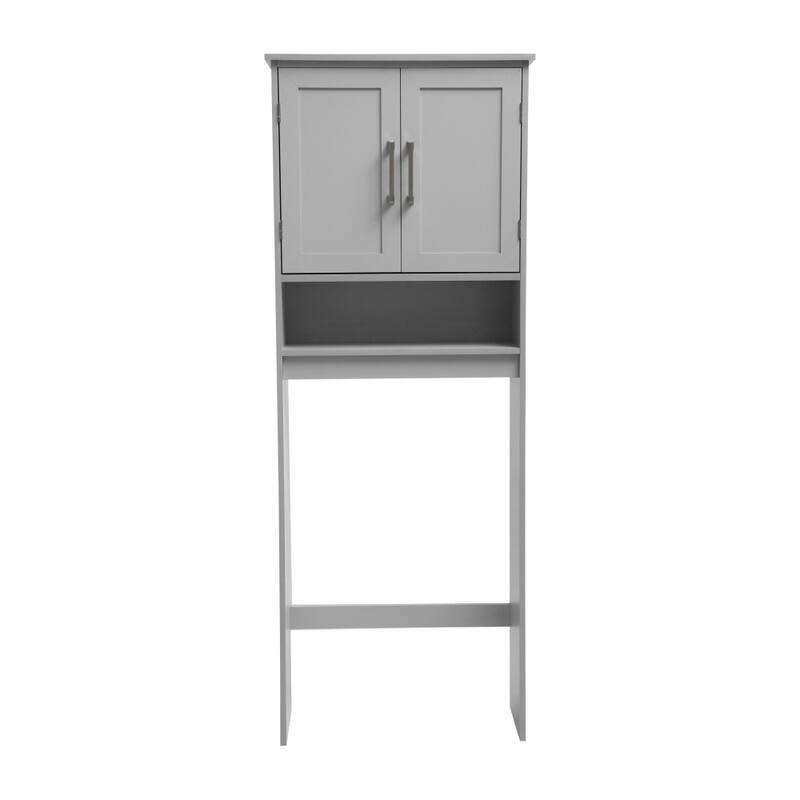 Gray Modern Over the Toilet Cabinet Storage Organizer with 2 Shelves and Doors