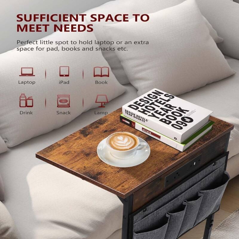 C Shaped End Table with Charging Station - 16"D x 10"W x 28"H