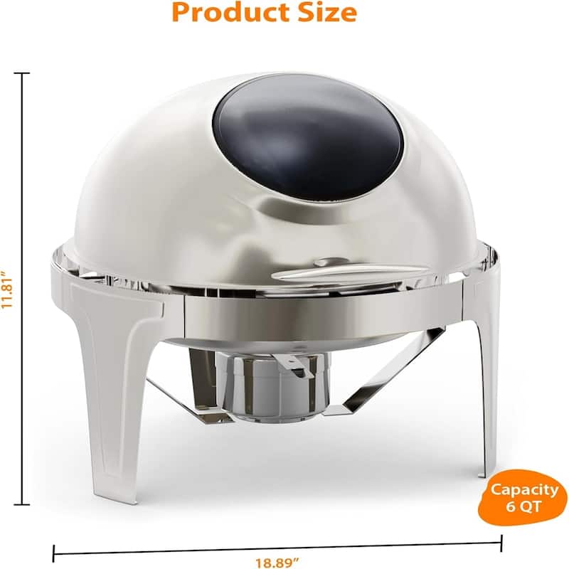 6.3 Quart Round Roll Top Chafing Dish Buffet Set with Glass Window for Party Wedding Banquet Graduation Event Silver - 6L