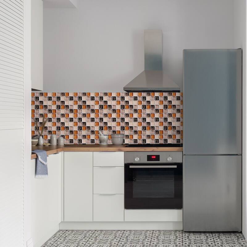 10 Sheets Peel and Stick Tiles Backsplash, 3.94x3.94x0.01" Black Beige