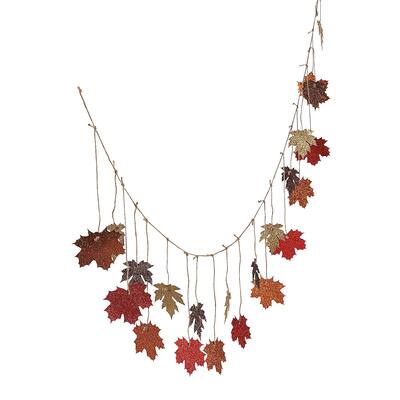 Glittered Maple Leaves Garland, Party Decor, 1 Piece