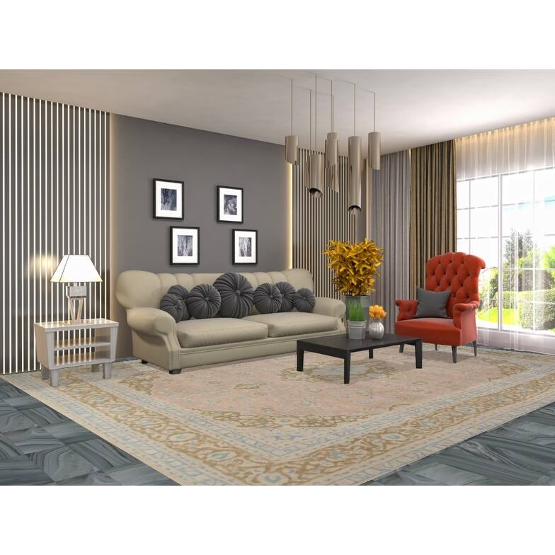 Hand Knotted Oriental 100% Wool Carpet Traditional Floral Pink Mashad Area Rug - 12' 9'' X 9' 5''