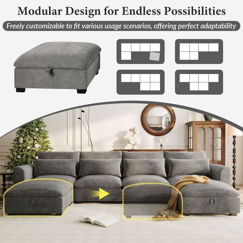 Roomfitters Large U-Shaped Modular Sectional Sofa with 2 Ottomans, Chenille Fabric L-Shaped Corner Couch for Living Room