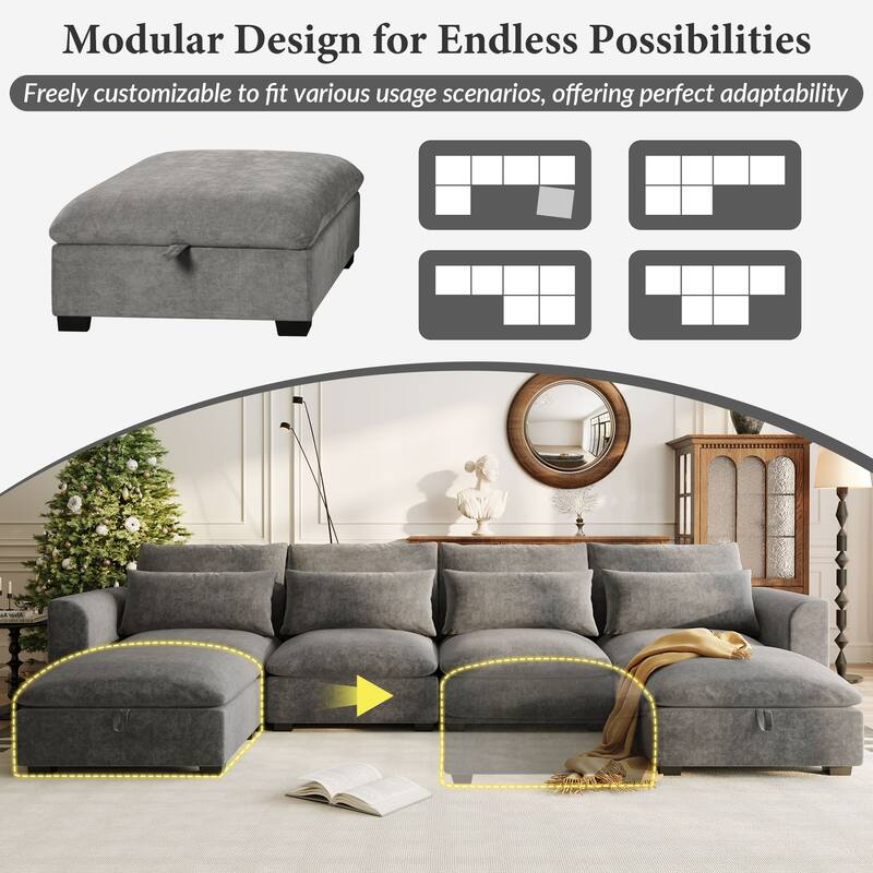 U-Shaped Freely Transformable Modular Corner Sofa With Two Ottomans,Suitable For Living Rooms, Studies,Home Theaters,And More