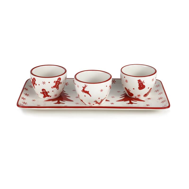 Euro Ceramica Winterfest 4 Piece Holiday Entertaining Set - 4 Piece Serving Set