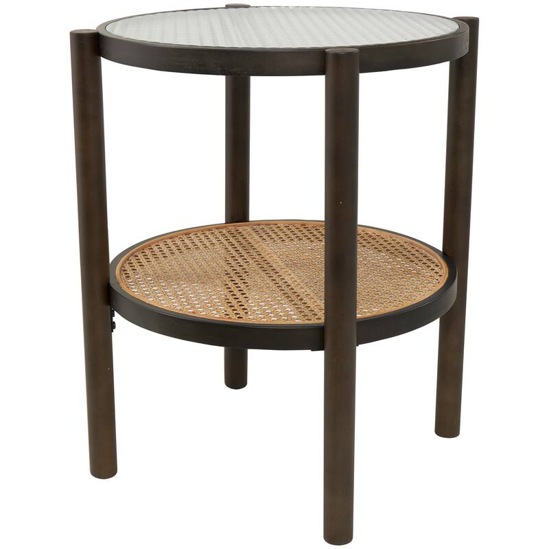 Brown Rattan Accent Table with Pressed Tempered Glass Top