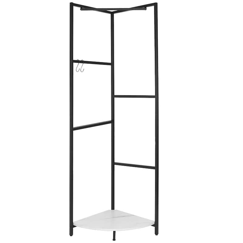 Metal Corner Coat Rack Clothes Rack Hall Tree with Hooks Storage Shelf