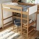 preview thumbnail 2 of 16, Rubber Wooden Twin Size Loft Bed with Desk,Kids Bed with Ladder,Teddy Fleece Fabric Upholstered