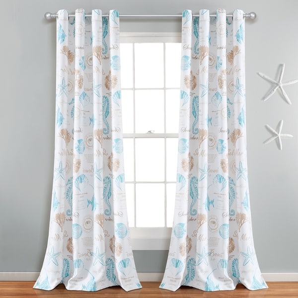 slide 2 of 6, Lush Decor Harbor Life Light Filtering Window Curtain Panels Single - 84" x 52" 84" x 52" - Blue-Taupe