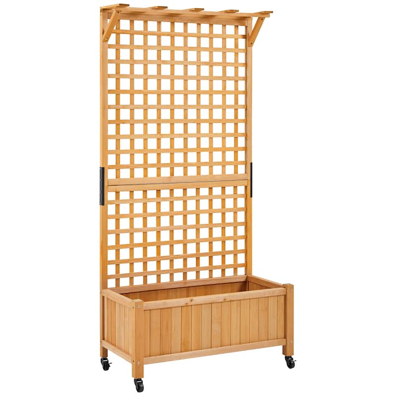Yaheetech 72"H Wood Planter Raised Bed with Trellis Free Standing Planter Box for Garden Yard - Light Brown