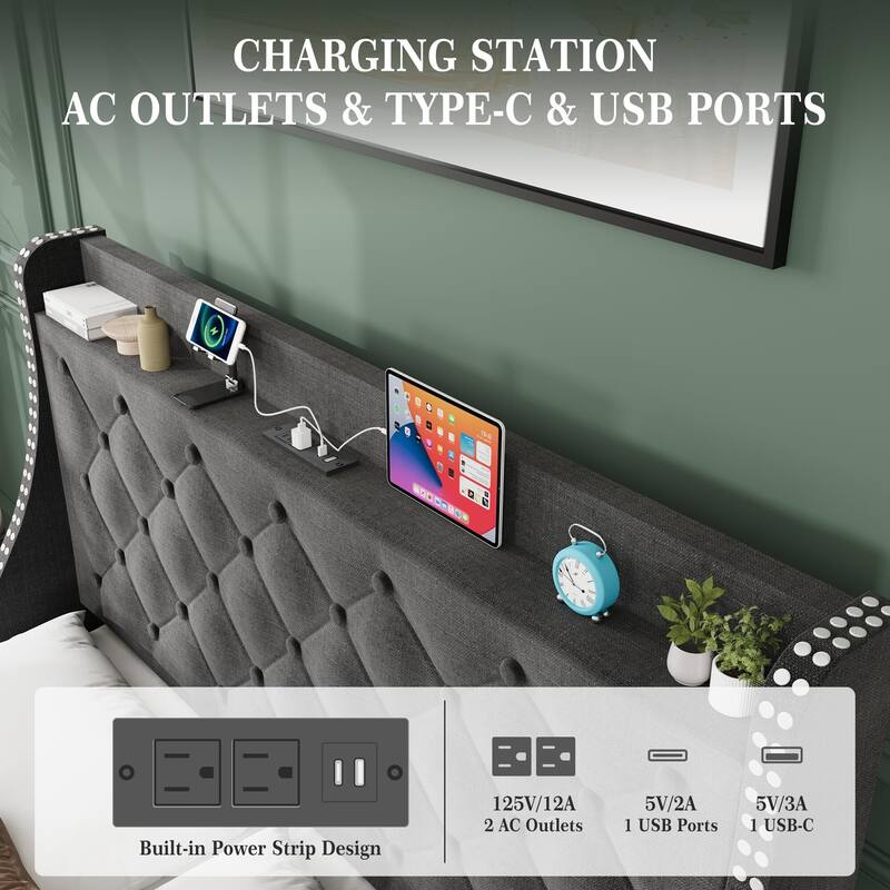 Bed Frame with 4 Storage Drawers and Headboard