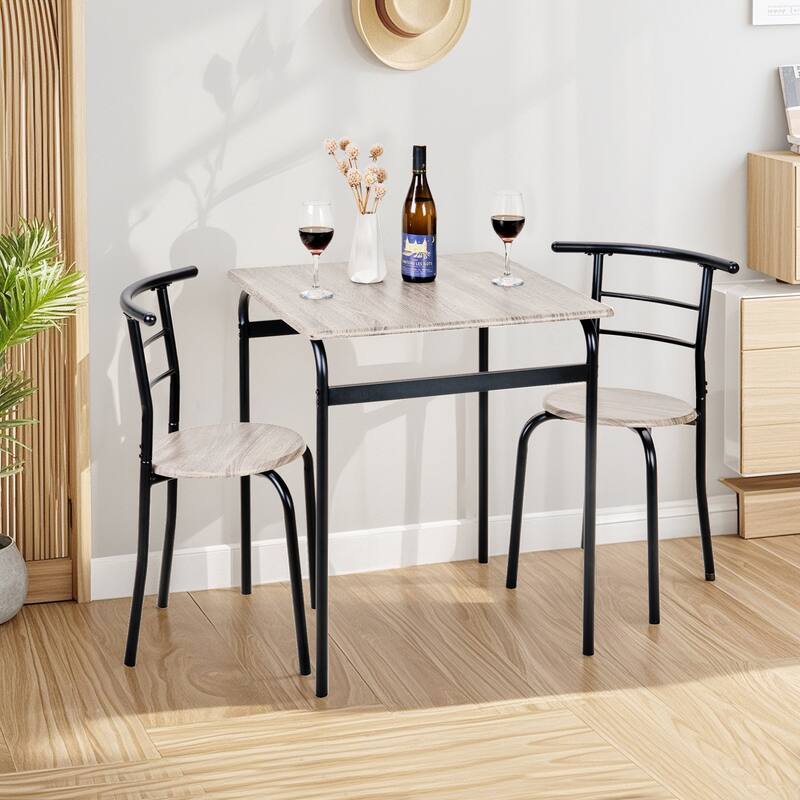 VECELO 3-Piece Compact Dining Set Space Saving 26.4" Square Table & Nesting Chairs Black Curved Frame & Round Back Chairs