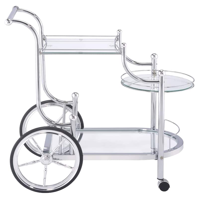 Sarandon Chrome 3-tier Glass Shelf Metal Bar Cart
