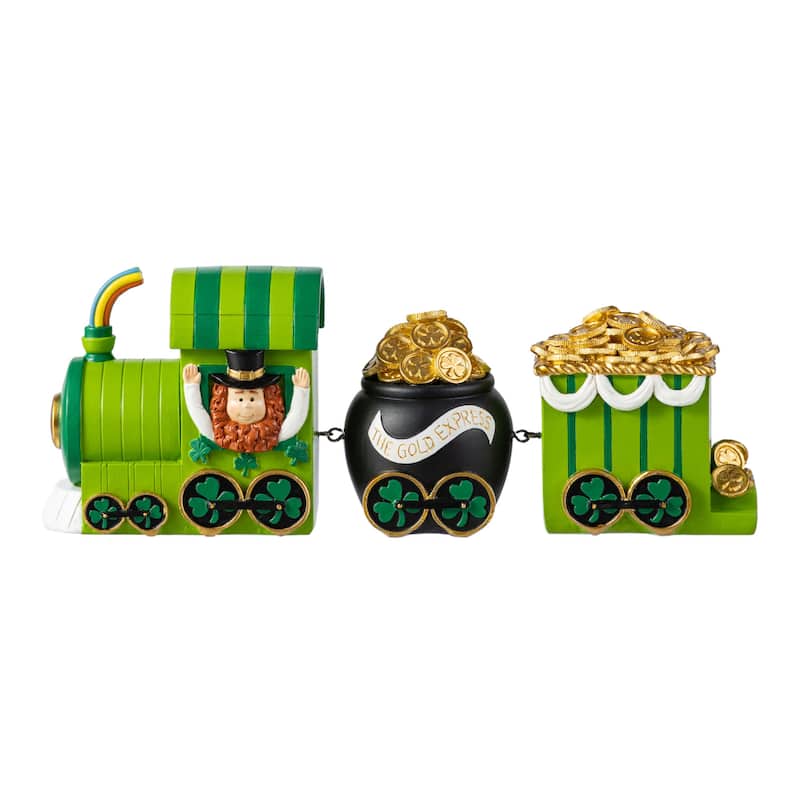 Glitzhome Set of 3 St.Patrick's Resin Leprechaun Train Table Decor