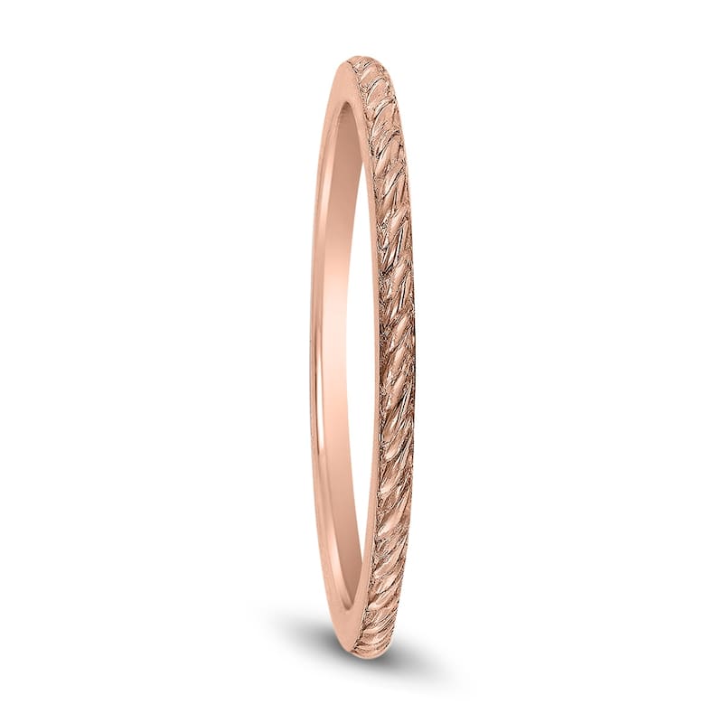 14K Rose Gold Thin 1mm Stackable Band with Classic Rope Knurl